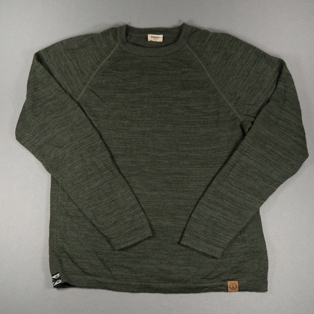 Paka Mens Sweater XXL Crewneck Raglan Royal Alpaca Recycled Nylon Olive Green